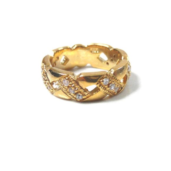 Fashion Ring CZ Crisscross Gold Plated Band 50MILS - Picture 5 of 8